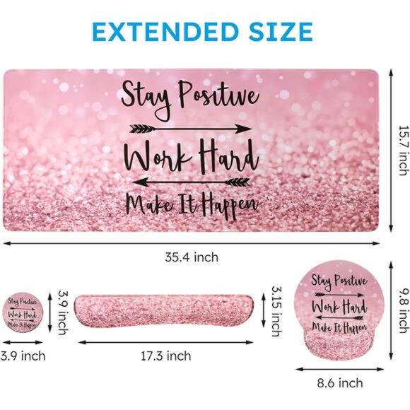Mouse Pad,Large Pink Desk Mat, 4in1 XXL Mousepad + Keyboard Wrist Rest - Picture 9 of 14